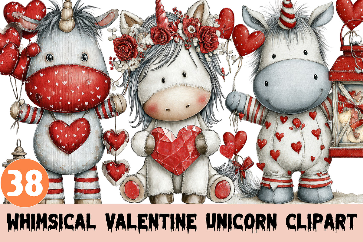 Whimsical Valentine Unicorn Clipart, a Graphic by CitraGraphics (Photo 1 of 4)