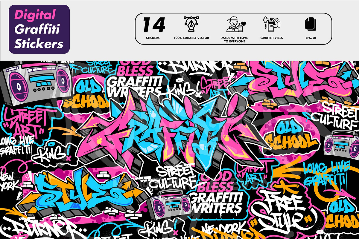 Graffiti Art Sticker Pack, an Object Graphic by MEAS7 Artwork (Photo 2 of 4)