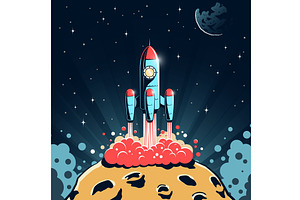 Rocket launches from asteroid with