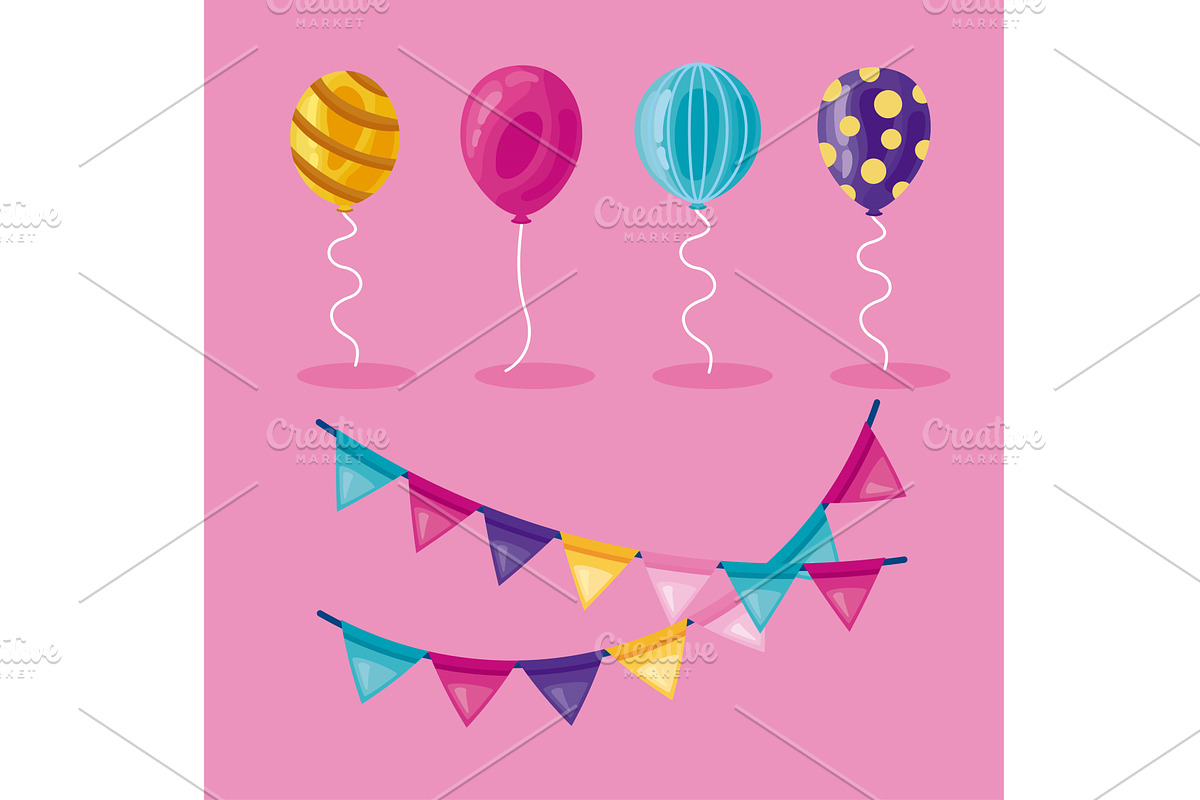 icons balloons and garland, an Illustration by studiogstock