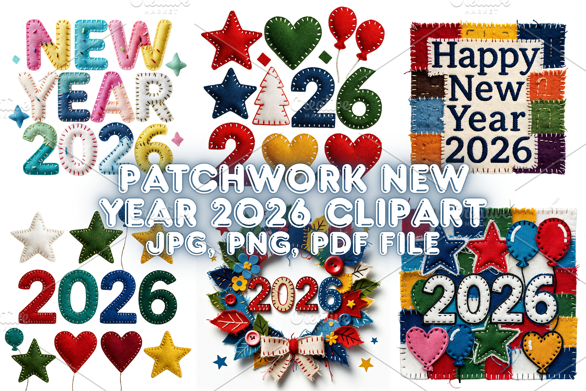 Patchwork New Year 2026 Clipart, a Decorative Illustration by Creative design (Photo 1 of 7)