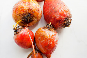 Beets on white surface