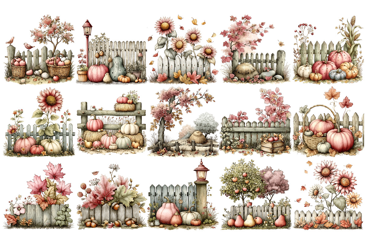 Autumn Fence PNG Clipart Bundle, a Seasonal Illustration by Nicolle's Colorful Art (Photo 2 of 4)