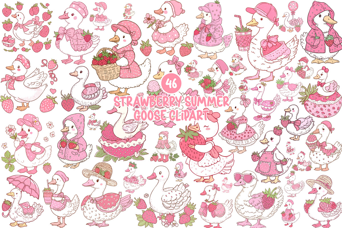 Strawberry Summer Goose Clipart, an Illustration by SinaCreation (Photo 1 of 11)