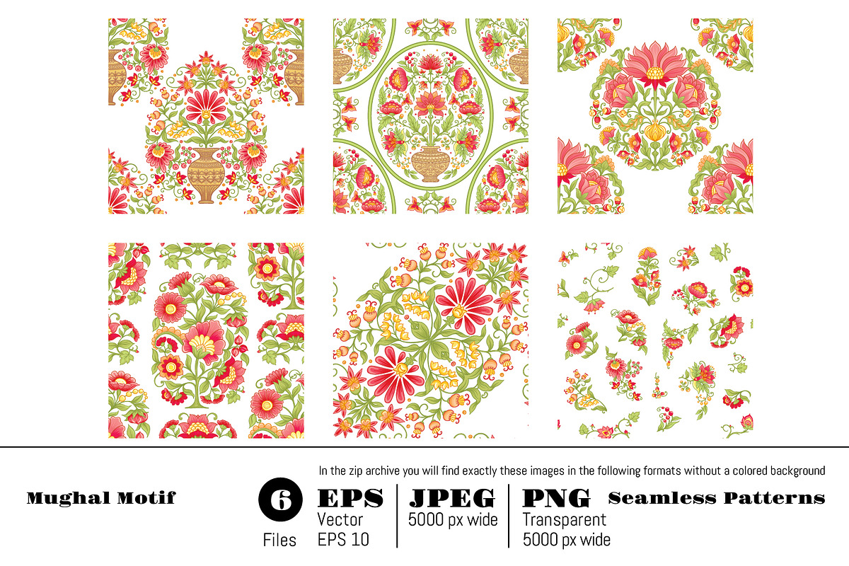 Mughal Motif Seamless Patterns, a Pattern Graphic by Elen-Lane