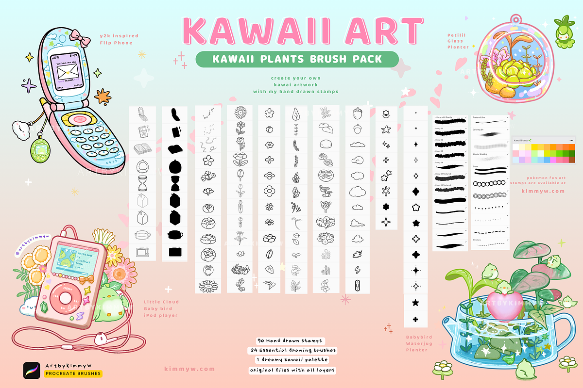 Procreate Kawaii Plants Brush Pack, a Brush Add-On by Artbykimmyw (Photo 2 of 2)