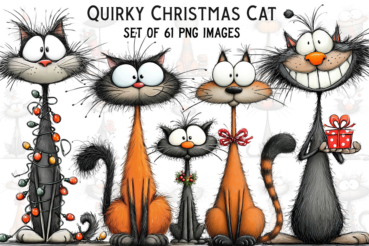 Quirky Christmas Cat Clipart, an Illustration by Craft Nest (Photo 1 of 13)