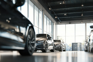 Daytime showroom cars lined up, a Photo by Beautiful things