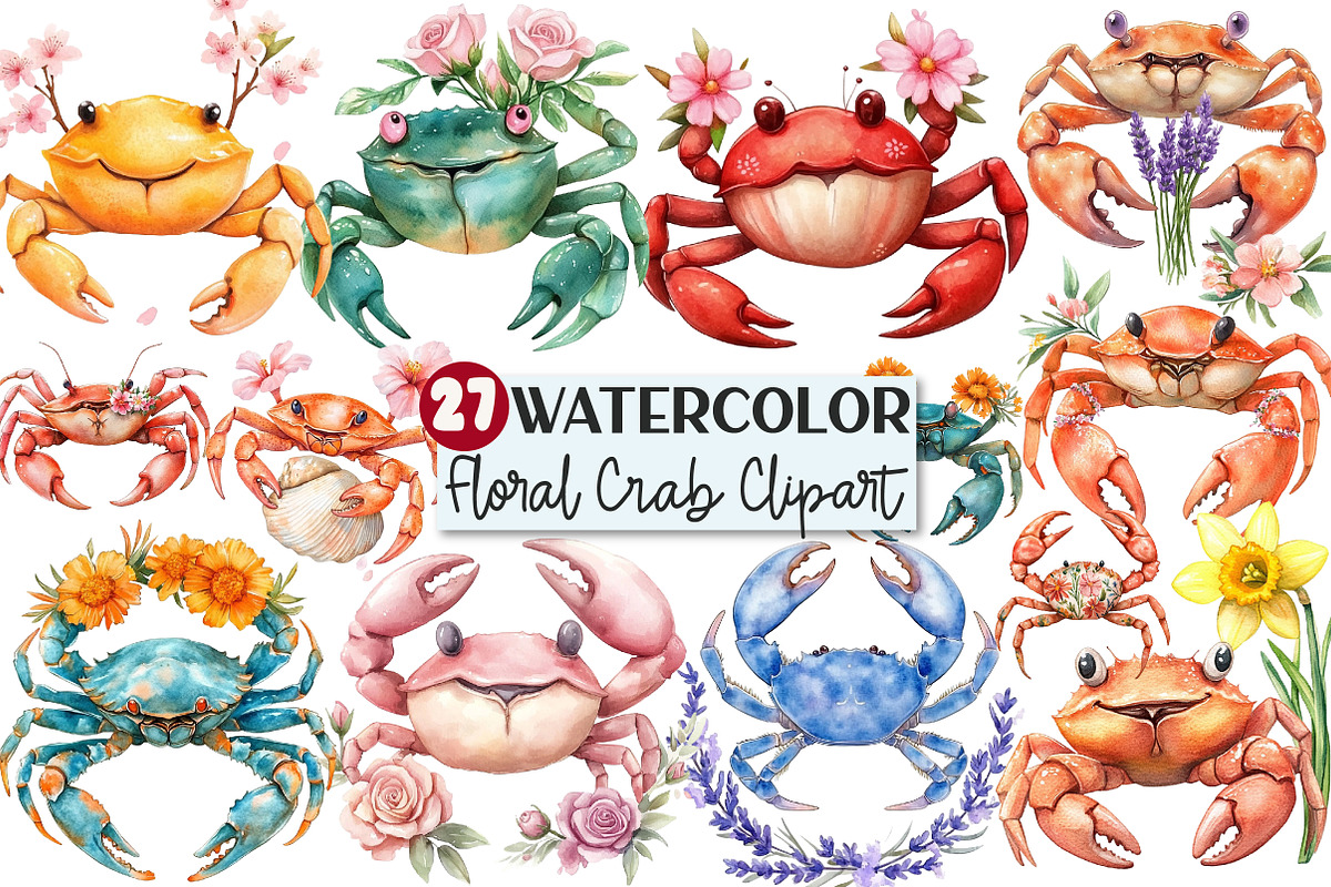 Cute Floral Crab Clipart, an Illustration by Rose Art (Photo 1 of 4)
