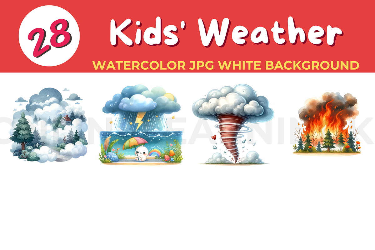 Kids' Weather watercolor JPG white b, a Seasonal Illustration by John_Walker (Photo 2 of 3)