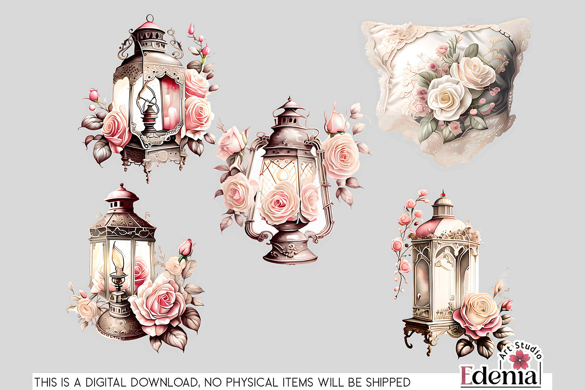 Vintage Romantic Clipart Bundle, a Decorative Illustration by EdeniaArtStudio (Photo 13 of 13)