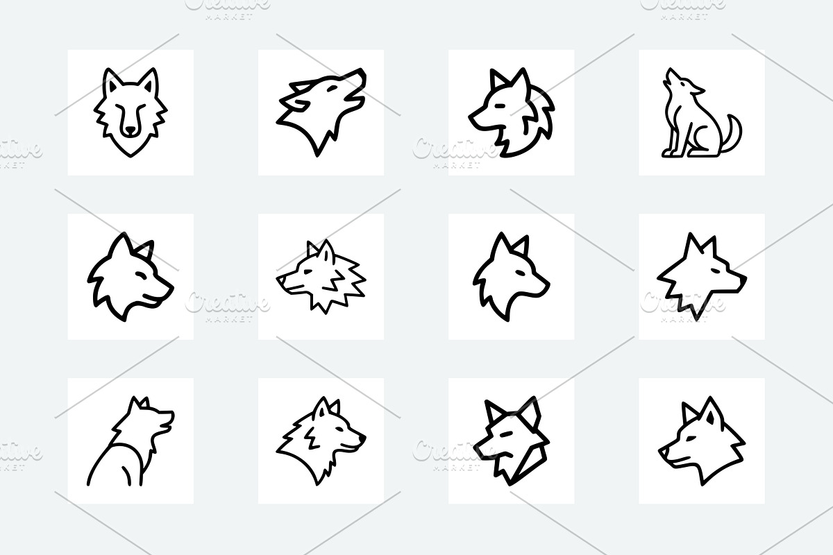 20 Outline Wolf Head Logos Bundle, an Animal Illustration by Vectorium Studio (Photo 2 of 5)