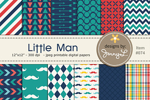 Little Man Mustache Digital Papers, a Pattern Graphic by JennyL Designs