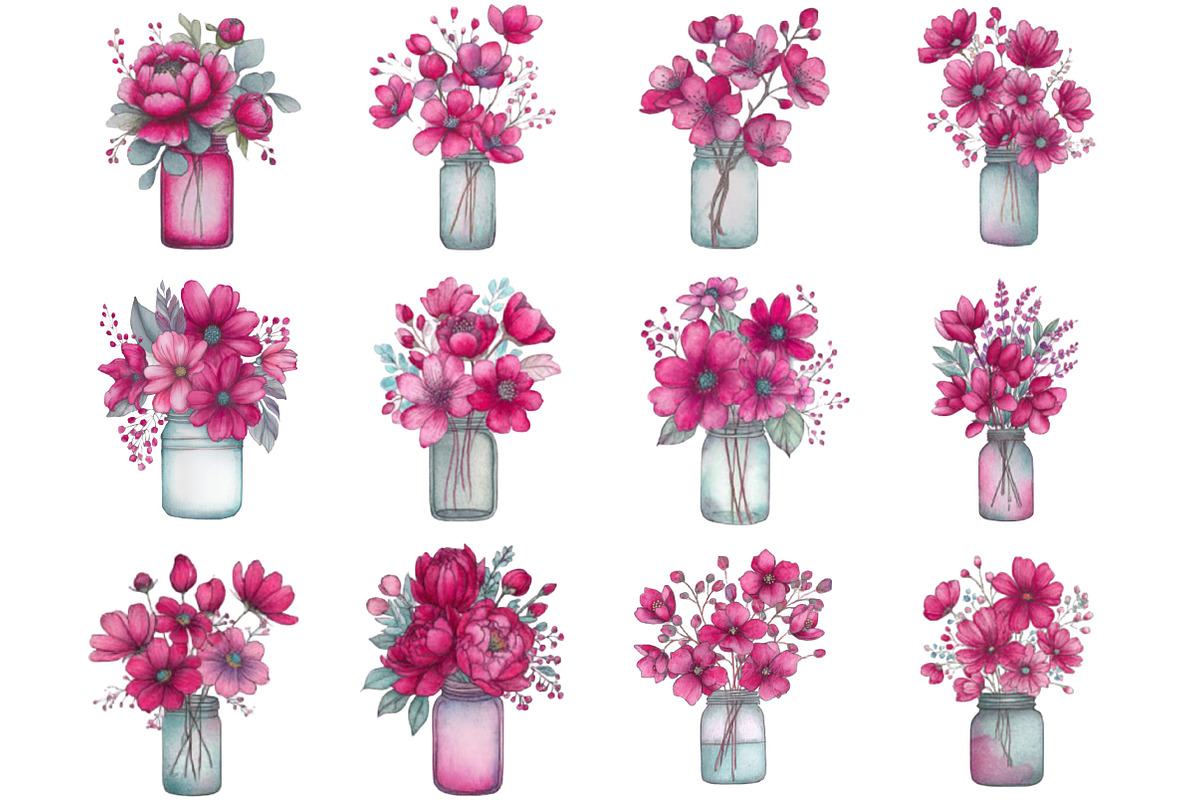 Spring Flowers Mason Jar Clipart, an Illustration by Designking (Photo 3 of 5)