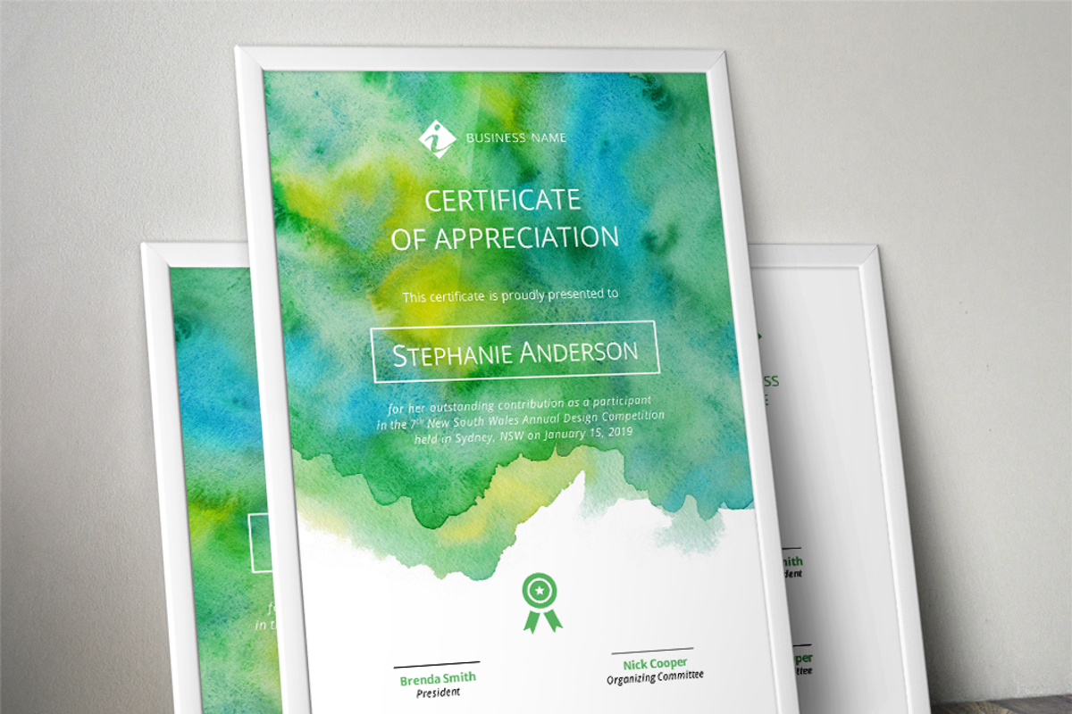 Watercolour certificate template, a Stationery Template by Inkpower (Photo 1 of 3)
