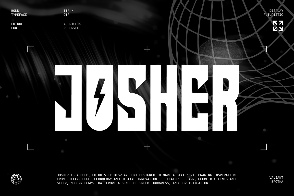 VB Josher - Futuristic Font, a Sans Serif Font by VALIANTBROTHA (Photo 1 of 9)