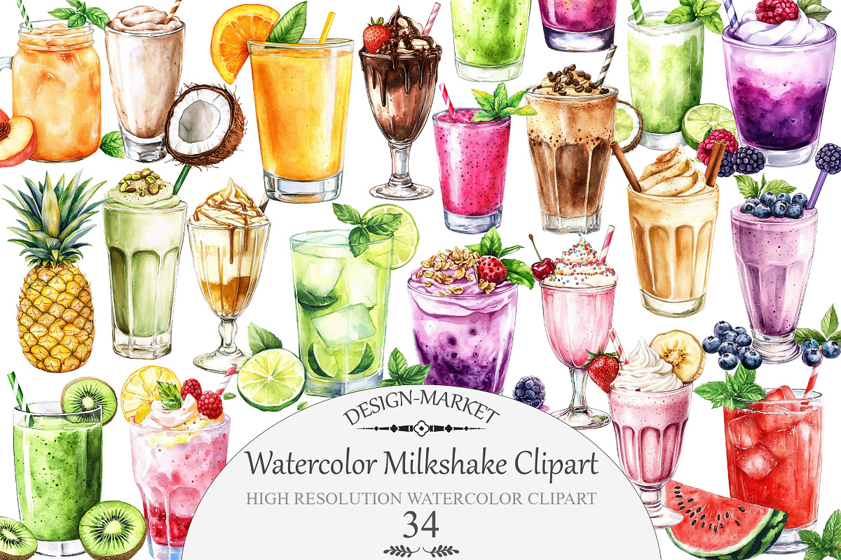Watercolor Milkshake Clipart, an Illustration by Design Market (Photo 1 of 4)