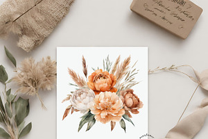 Boho Coral Dried Floral Clipart