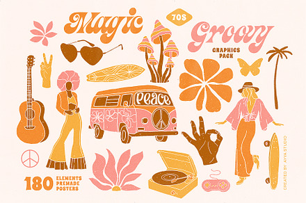 Retro Groovy Graphics Collection, a Decorative Illustration by Ayya Studio