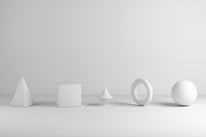 White geometric shapes on minimal studio background, a Background Photo by RF Images
