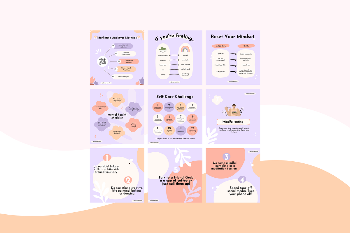 50 Mental Health Instagram Posts, a Social Media Template by Adored Templates (Photo 2 of 10)