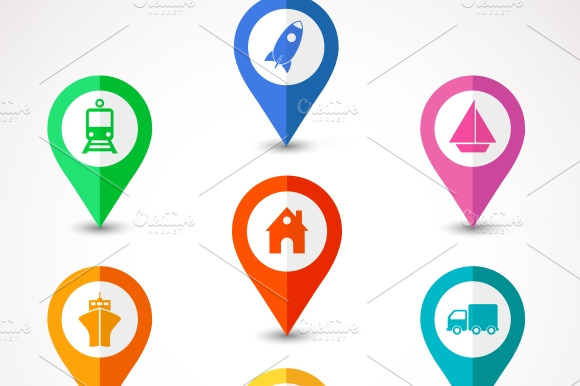 Flat Transport Map Pins