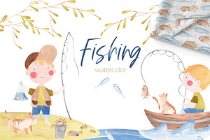Fishing Watercolor Clipart