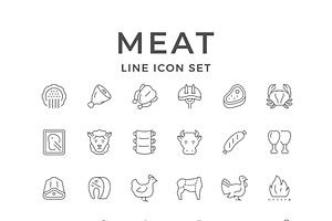 Set Line Icons Of Meat