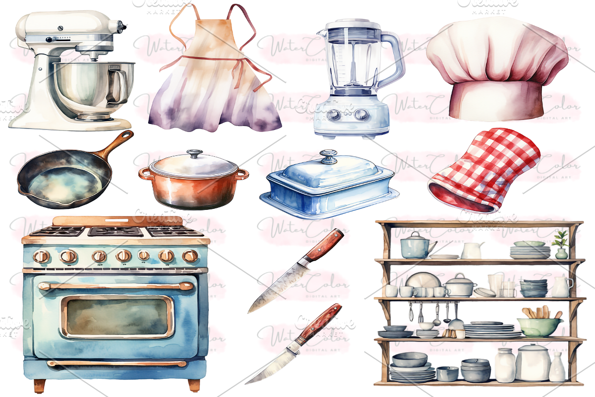 Kitchen Utensils Collection Clipart, a Food Illustration by Watercolor Digital (Photo 4 of 9)