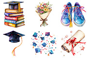Watercolor Graduation Clipart Set, an Illustration by Libby Wishes (Thumbnail 2 of 7)