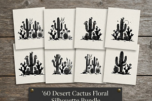 60 Desert Cactus Floral Silhouette