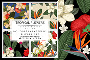Tropical flowers. VECTOR, a Pattern Graphic by ollalya (Thumbnail 1 of 8)