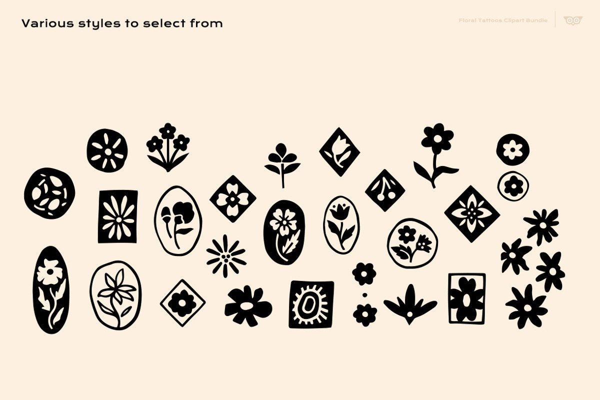 Floral Tattoos Clipart Bundle, a Decorative Illustration by ClayStudio (Photo 8 of 8)