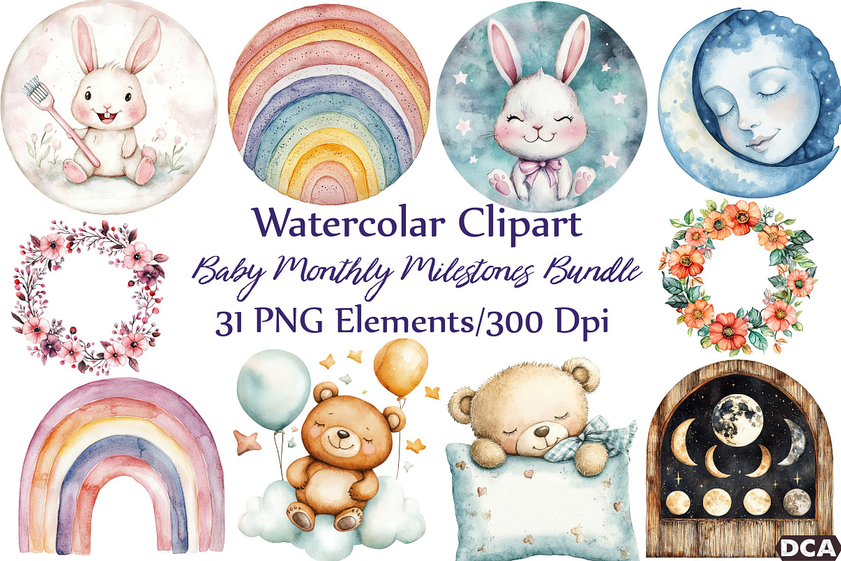 Baby Monthly Milestones Clipart, an Illustration by DreamCafeArt (Photo 1 of 7)