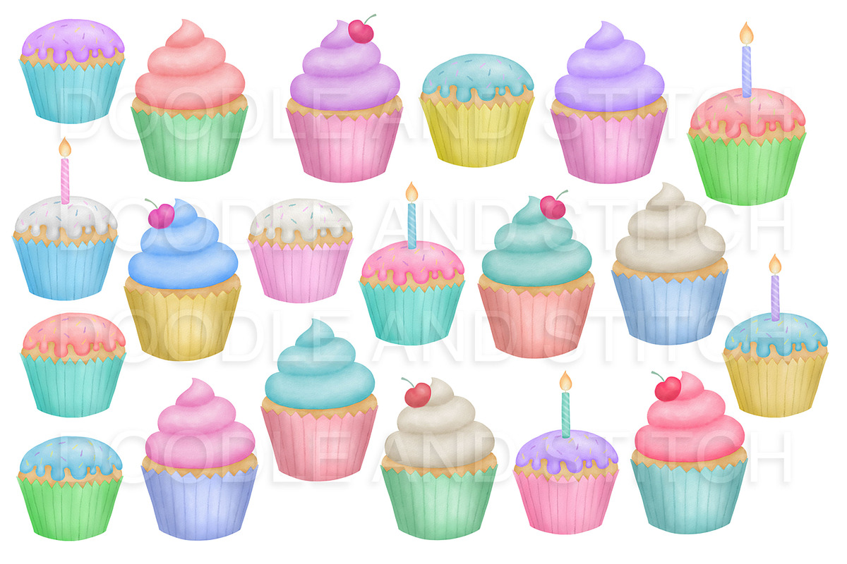 Watercolor Cupcakes Clipart, an Illustration by Doodle and Stitch (Photo 2 of 2)