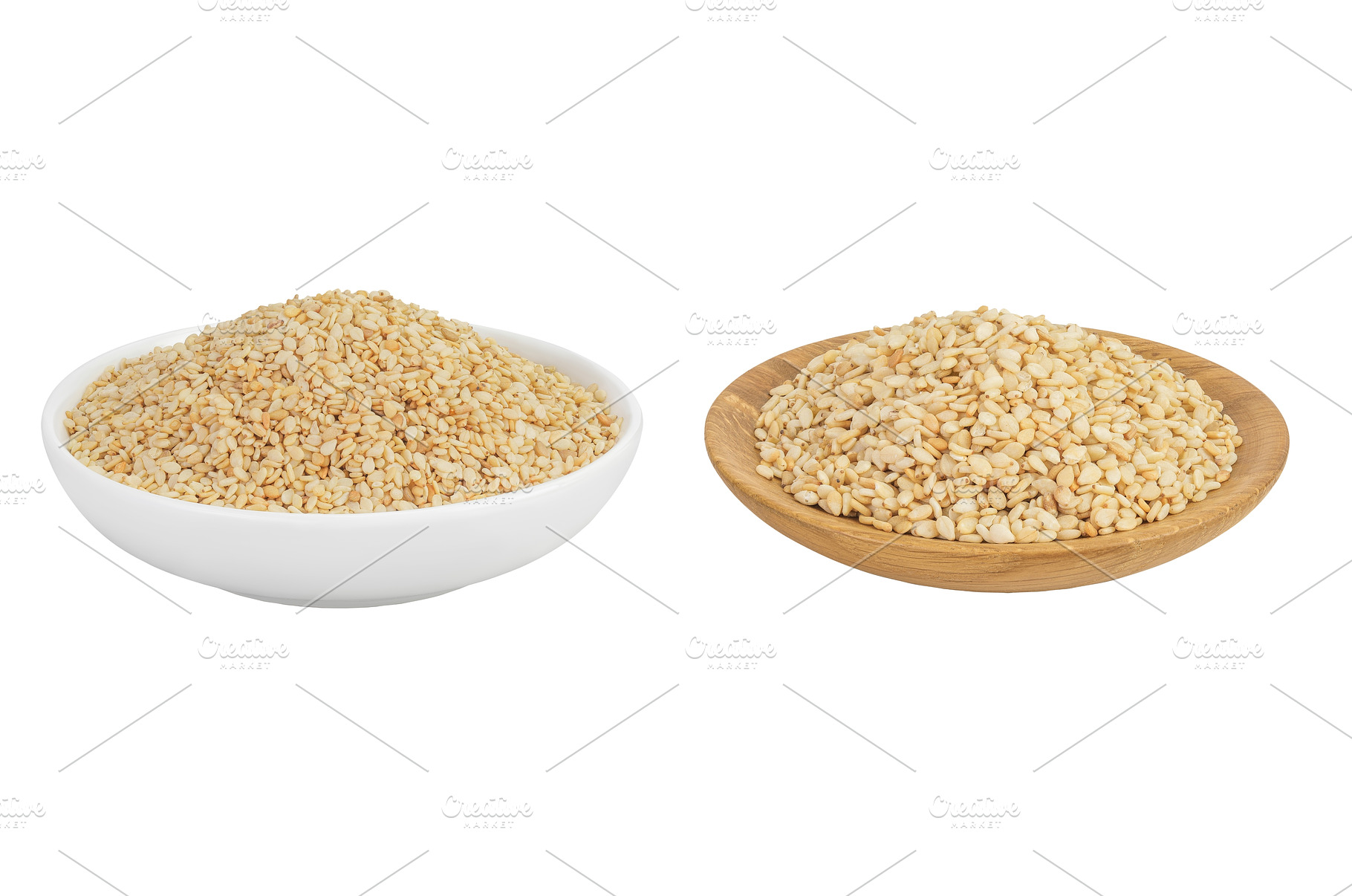 Sesame seeds in ceramic and wooden, a Food & Drink Photo by NataPhoto