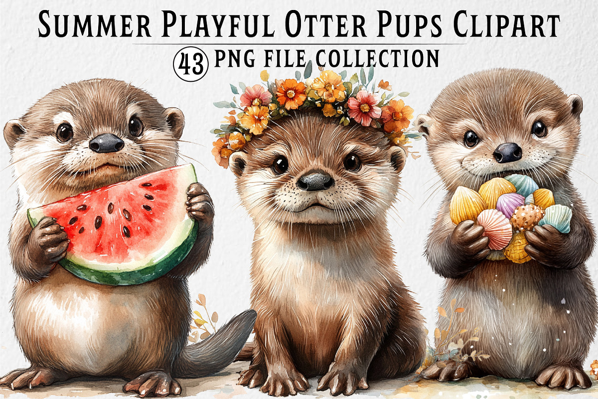 Summer Playful Otter Pups Clipart, an Illustration by Dream Creation (Photo 1 of 6)