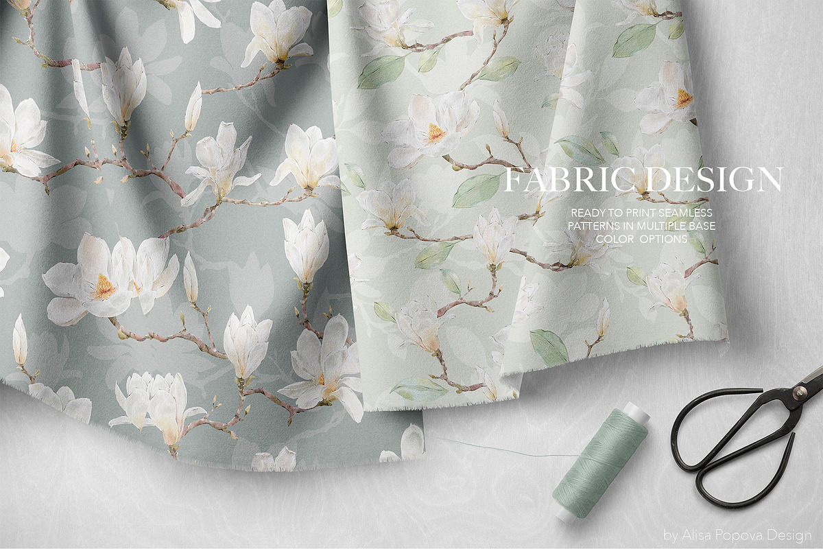 Watercolor White Magnolia Mijelo, a Pattern Graphic by Alisa Fimen Design (Photo 9 of 12)