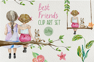 Best Friends - Watercolor Clip Arts, an Illustration by Tati Bordiu
