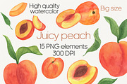 Peach fruit watercolor clipart PNG, a Food Illustration by Anntre (Thumbnail 1 of 4)