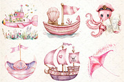 Pink Sea Adventure Clipart, an Illustration by DreamCafeArt (Thumbnail 3 of 8)