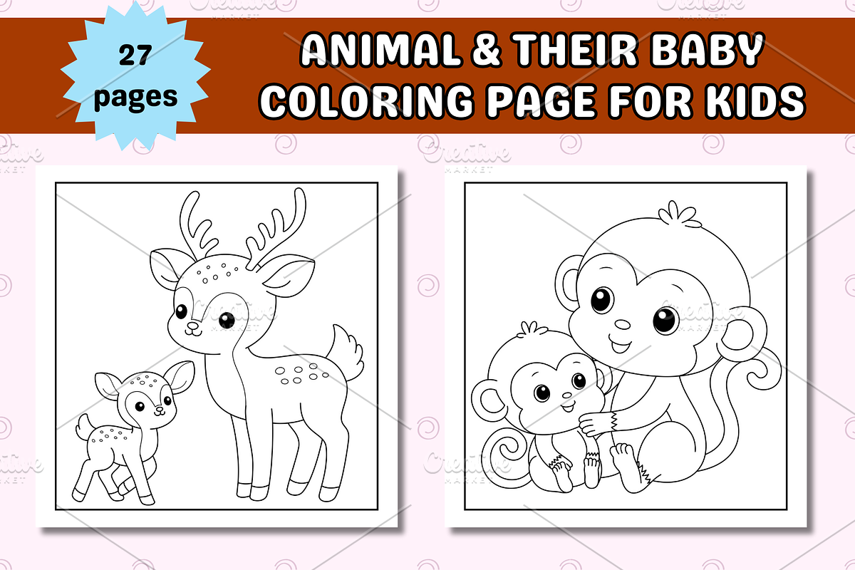 Animal & Their Baby Coloring Page, an Animal Illustration by Salaly (Photo 4 of 6)