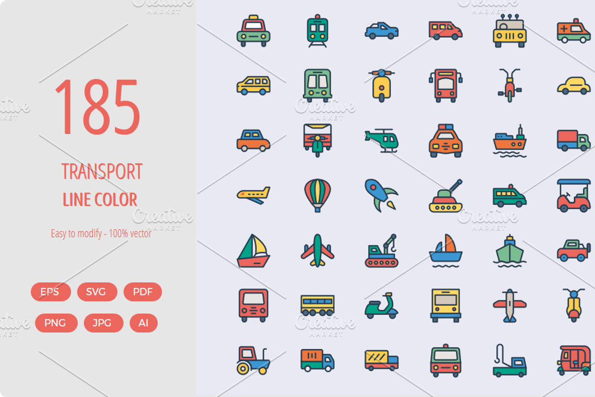 185 Transport line color icons, an Icon by Dinosoftlabs (Photo 1 of 2)