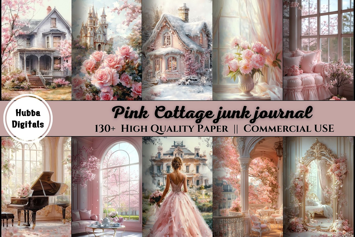 130+ Pink Cottage junk journal, a Decorative Illustration by HubbaDigitals (Photo 1 of 5)