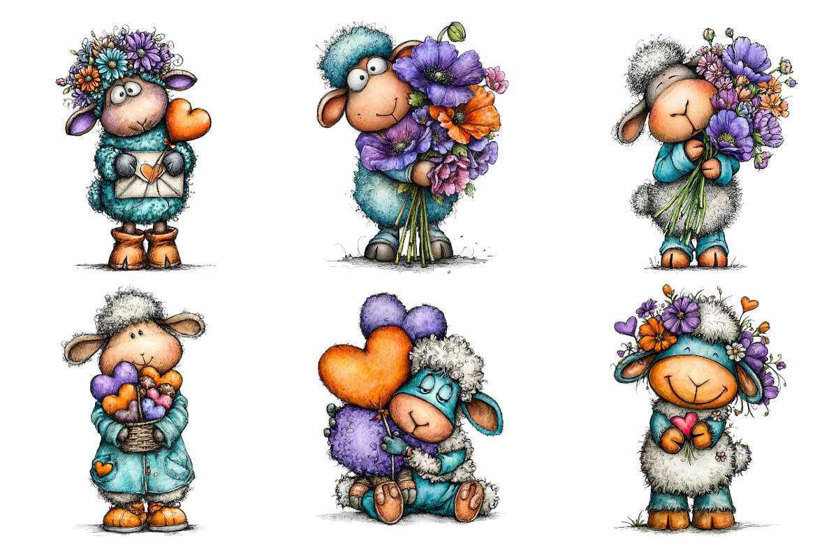 Funny Valentine Sheep Clipart, an Illustration by SinaCreation (Photo 3 of 11)