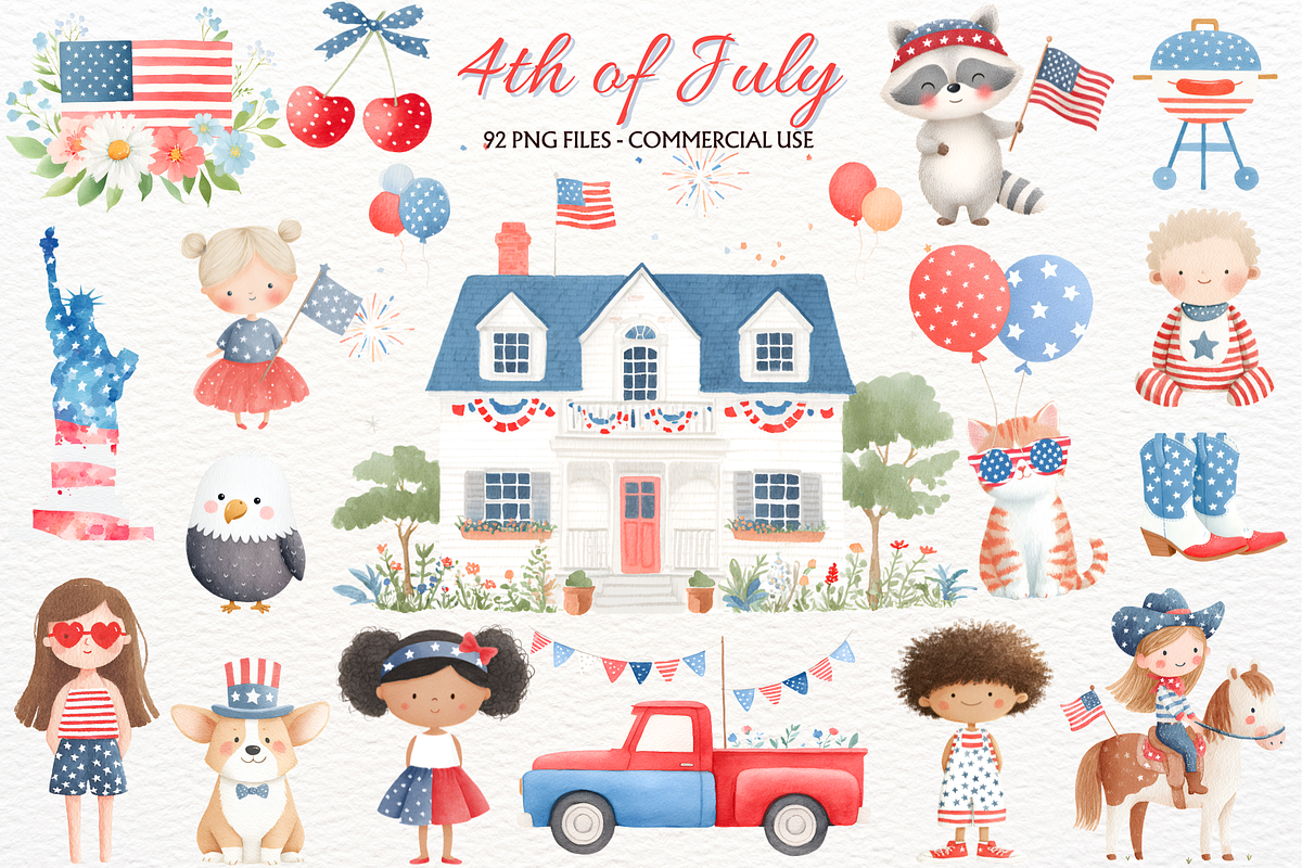 4th of July Clipart Nursery Kids PNG, a Seasonal Illustration by SugarCloudStudioArt (Photo 1 of 8)