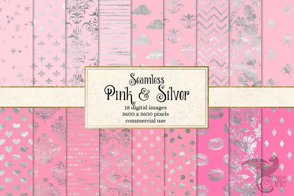Pink and Silver Digital Paper, a Pattern Graphic by Digital Curio