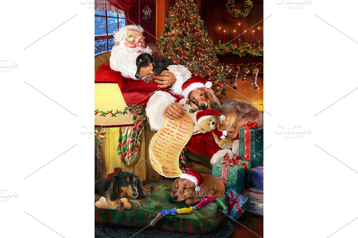 Christmas Dachshund Dog Santa Art, an Animal Illustration by Art Paradise Studios (Photo 1 of 3)