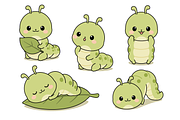 Cute Green Caterpillar Character Set, an Animal Illustration by Artpon Illustration (Thumbnail 2 of 3)