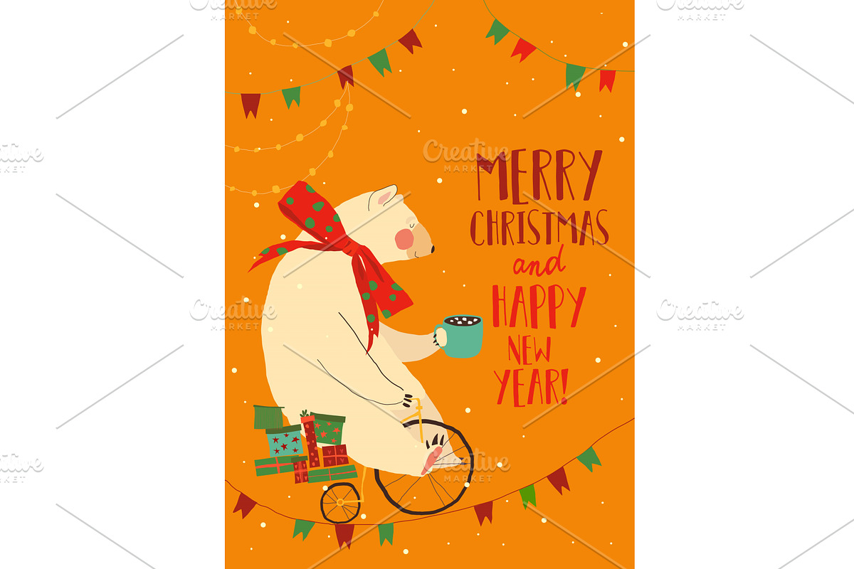 Cute Polar Bear riding Bicycle with, an Object Illustration by Maria Starus